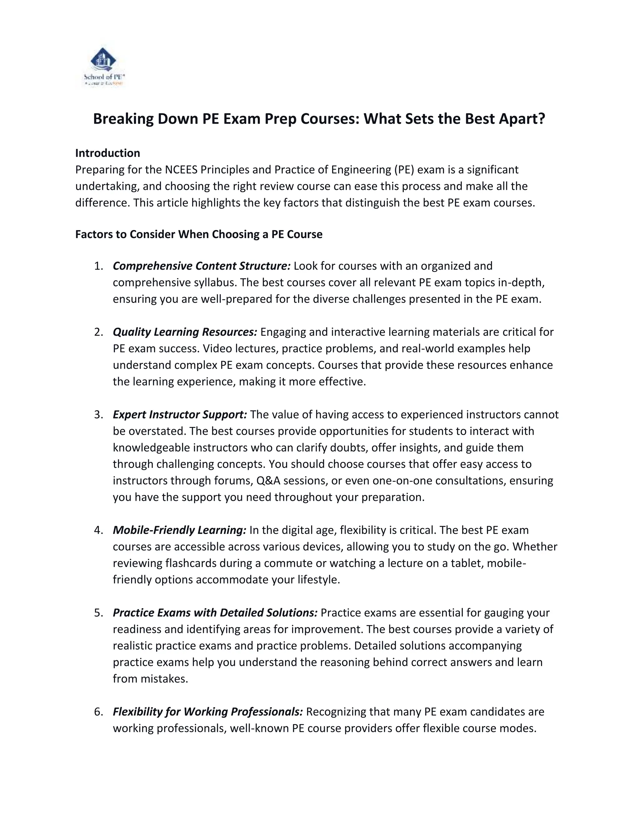 Breaking Down PE Exam Prep Courses What Sets the Best Apart | DOCX ...