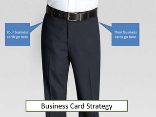 Business Card Strategy
Your business
cards go here
Their business
cards go here
 