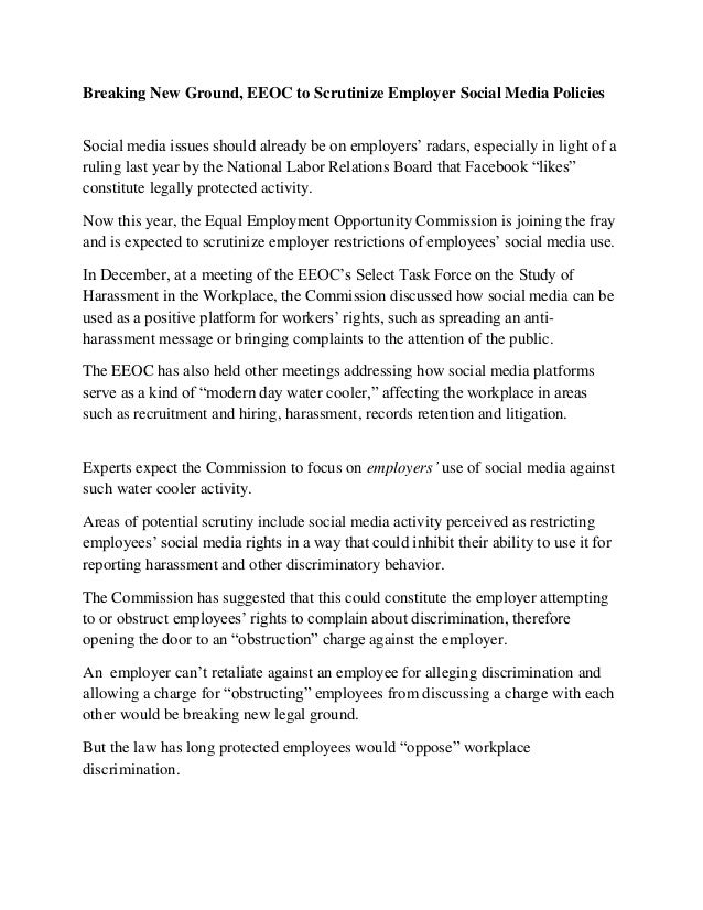 Eeoc Scrutinizes Employer Social Networking Policies - 
