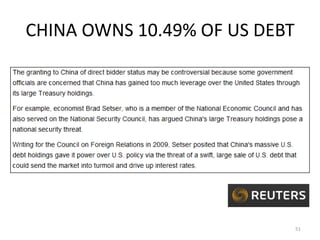 CHINA OWNS 10.49% OF US DEBT




                               51
 
