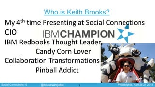Social Connections 13 Philadelphia, April 26-27 2018@lotusevangelist
Who is Keith Brooks?
My 4th time Presenting at Social...