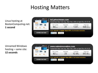 Hosting Matters

Linux hosting at
BostonComputing.net:
1 second




Unnamed Windows
hosting – same site:
12 seconds
 