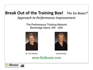 Break Out of the Training Box!  The Six Boxes® Approach to Performance ImprovementThe Performance Thinking NetworkBainbridge Island, WA   USA Dr. Carl Binder Cynthia Riha www.SixBoxes.com 