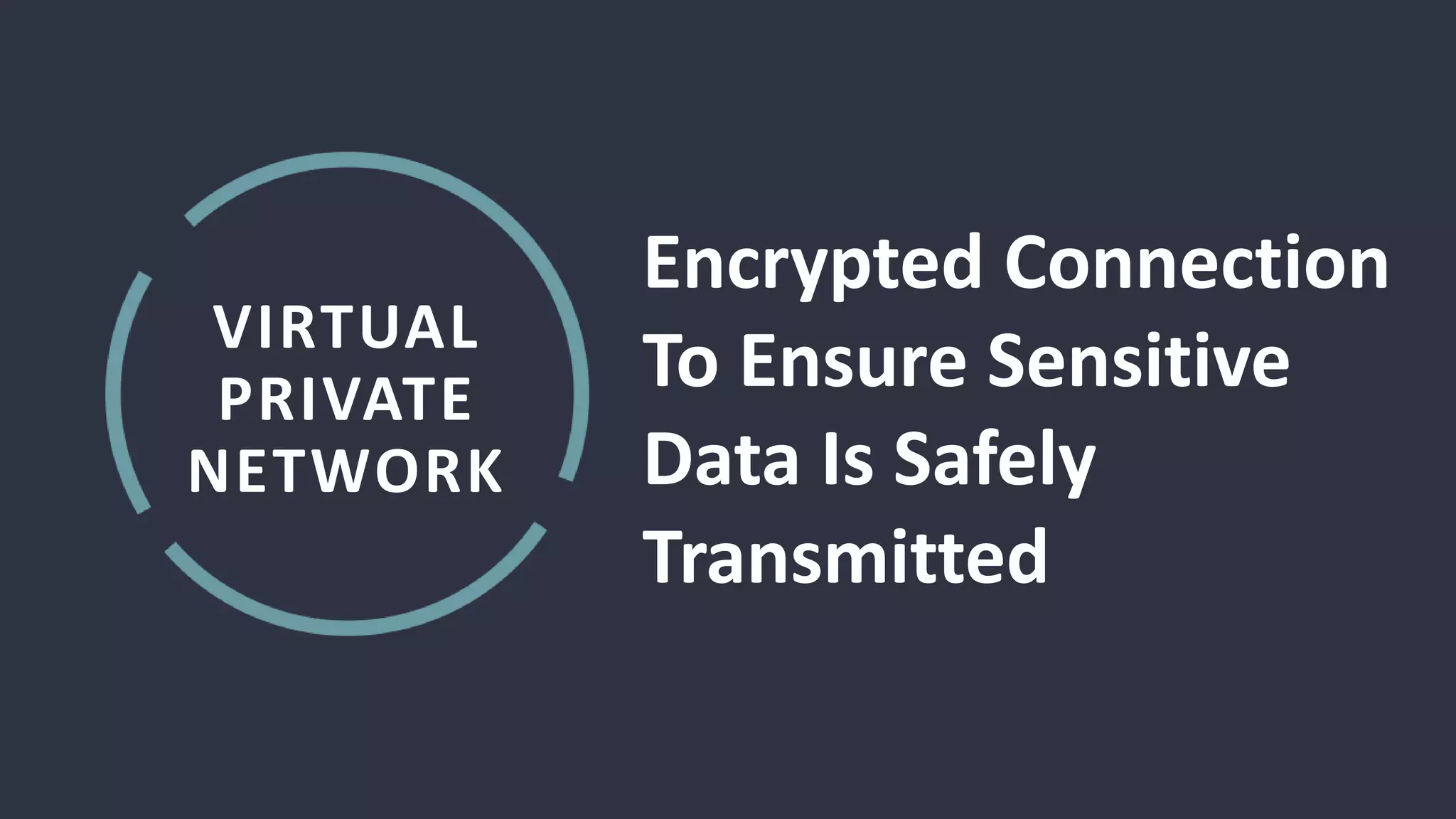 VIRTUAL
PRIVATE
NETWORK
Encrypted Connection
To Ensure Sensitive
Data Is Safely
Transmitted
 