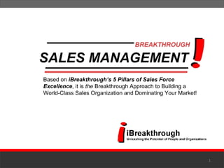 Based on  iBreakthrough’s   5 Pillars of Sales Force Excellence , it is  the  Breakthrough Approach to Building a World-Class Sales Organization and Dominating Your Market! SALES MANAGEMENT 