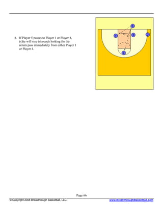 4. If Player 5 passes to Player 1 or Player 4,
      (s)he will step inbounds looking for the
      return pass immediately from either Player 1
      or Player 4.




                                                     Page 66
© Copyright 2008 Breakthrough Basketball, LLC.                 www.BreakthroughBasketball.com
 