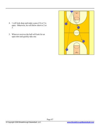 4. 1 will look deep and make a pass if 4 or 5 is
      open. Otherwise, he will throw short to 2 or
      3.


   5. Whoever receives the ball will look for an
      open shot and quickly take one.




                                                      Page 87
© Copyright 2008 Breakthrough Basketball, LLC.                  www.BreakthroughBasketball.com
 