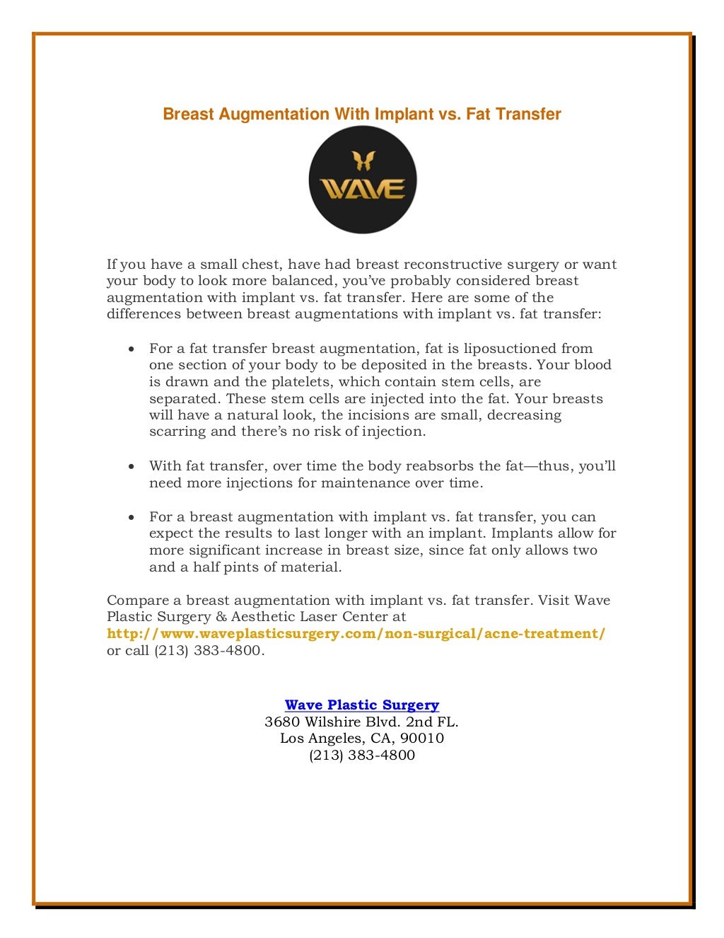 Breast Augmentation With Implant vs. Fat Transfer