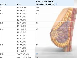 STAGE 
TNM 
5-YEAR RELATIVE 
SURVIVAL RATE (%)[*] 
0 
Tis, N0, M0 
100 
I 
T1, N0, M0 
100 
IIA 
T0, N1, M0 
92 
T1, N1, M0 
T2, N0, M0 
IIB 
T2, N1, M0 
81 
T3, N0, M0 
IIIA 
T0, N2, M0 
67 
T1, N2, M0 
T2, N2, M0 
T3, N1, M0 
T3, N2, M0 
IIIB 
T4, N0, M0 
54 
T4, N1, M0 
T4, N2, M0 
IIIC 
Any T, N3, M0 
[†] 
IV 
Any T, any N, M1 
20  