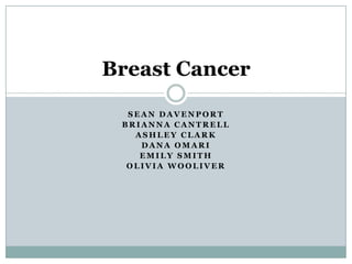 Breast Cancer
SEAN DAVENPORT
BRIANNA CANTRELL
ASHLEY CLARK
DANA OMARI
EMILY SMITH
OLIVIA WOOLIVER

 