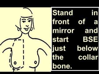 Stand in
front of a
mirror and
start BSE
just below
the collar
bone.
 