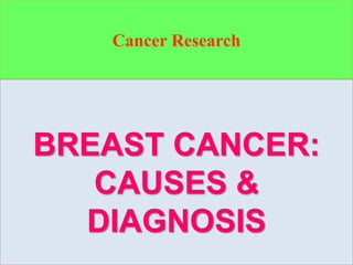 Cancer Research
BREAST CANCER:
CAUSES &
DIAGNOSIS
 