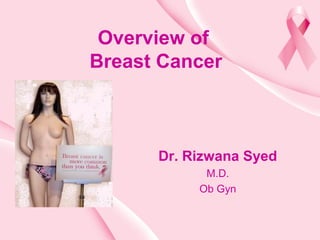 Overview of
Breast Cancer
Dr. Rizwana Syed
M.D.
Ob Gyn
 