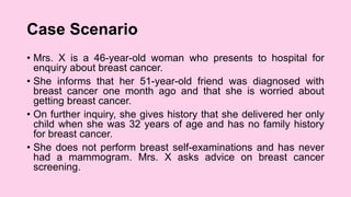 Breast cancer screening, prevention and genetic counselling