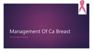 Management Of Ca Breast
DR. M.GOWRI SHANKAR
 