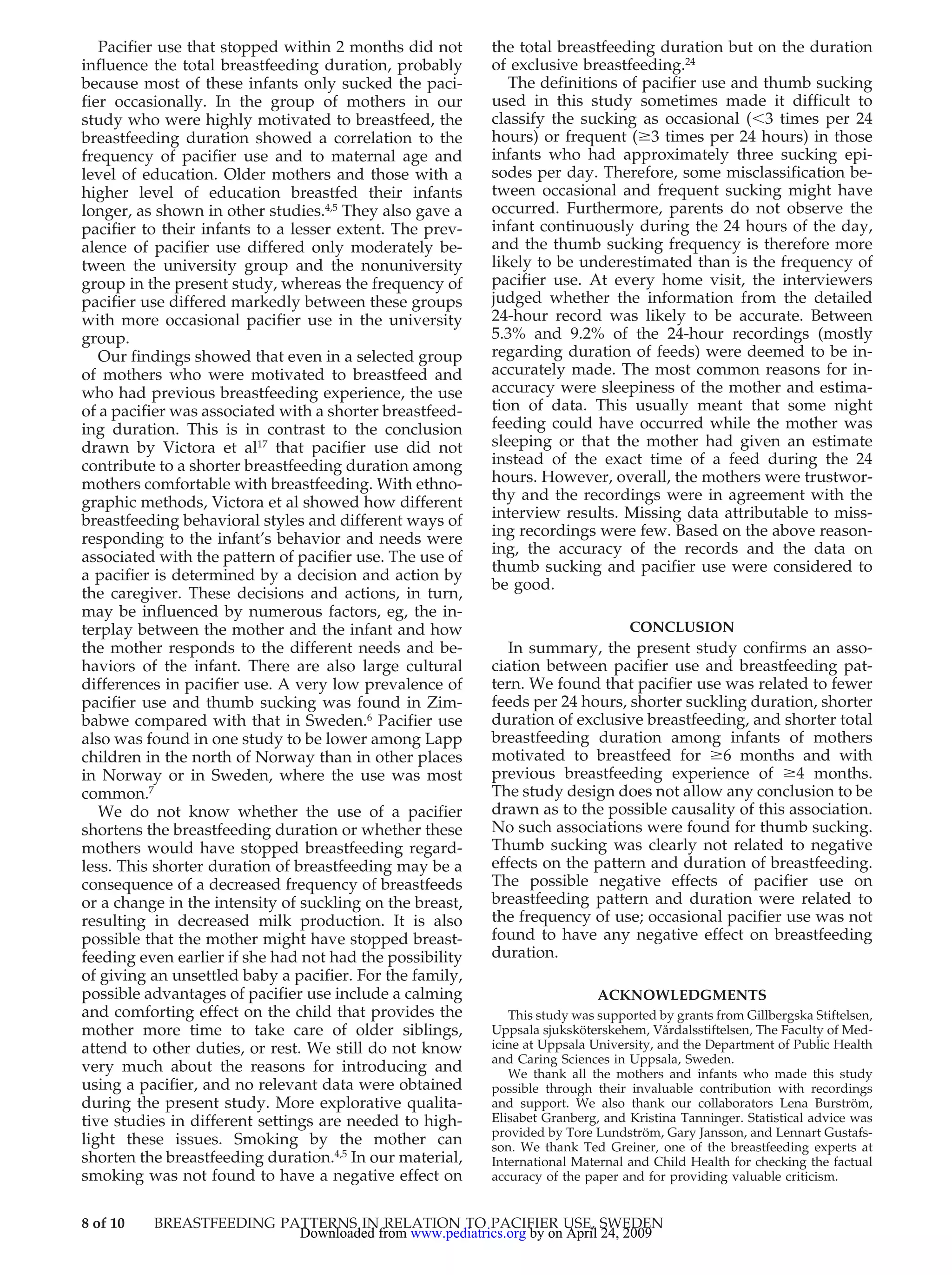 Breastfeeding Patterns In Relation To Thumb Sucking And Pacifier Use
