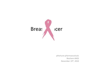 Breast Cancer pHortunepHarmaceuticals Biochem 4H03 November 19th, 2010 