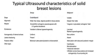 Typical Ultrasound characteristics of solid
breast lesions
 