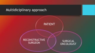 Multidiciplinary approach
PATIENT
SURGICAL
ONCOLOGIST
RECONSTRUCTIVE
SURGEON
 