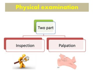 Physical examination
Risk
Factors
Two part
Inspection Palpation
 