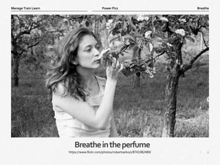 6
|
Breathe
Manage Train Learn Power Pics
Breatheintheperfume
https://www.flickr.com/photos/robertsarkozi/8741082489/
 