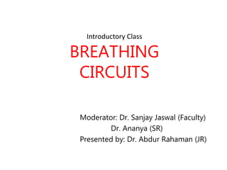 Introductory Class
BREATHING
CIRCUITS
Moderator: Dr. Sanjay Jaswal (Faculty)
Dr. Ananya (SR)
Presented by: Dr. Abdur Rahaman (JR)
 