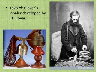 1876  Clover`s Inhaler developed by J.T Clover.