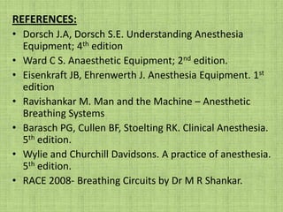 6) light weight and not bulky7) do not cause excessive drag on ET tube8) easy to position conveniently.9) compression & compliance losses are less with these systems than with circle systems.10) Changes in fresh gas concentration result in rapid changes in inspiratory gas composition