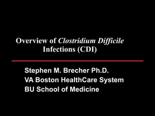 Overview of  Clostridium Difficile  Infections (CDI) Stephen M. Brecher Ph.D. VA Boston HealthCare System BU School of Medicine 