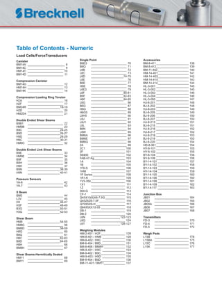 Table of Contents - Numeric
Load Cells/ForceTransducers
Canister
BM14A _______________________ 8
BM14C _______________________ 9
HM14C ______________________ 10
BM14D ______________________ 11
Compression Canister
BM14G ______________________ 12
HM14H ______________________ 13
BM14K ______________________ 14
Compression Loading Ring Torsion
H2A ______________________ 16
H2F ______________________ 17
BM24R ____________________18-19
H2D ______________________ 20
HM2D4 ______________________ 21
Double Ended Shear Beams
B9B1 ______________________ 22
HM9B ______________________ 23
B9C ____________________24-25
B9D ____________________26-27
H9D ____________________28-29
H9C ____________________30-31
HM9C ______________________ 32
Double Ended Link Shear Beams
B9E ______________________ 33
HM9E ______________________ 34
B9F ______________________ 35
B9H ______________________ 36
H9H ______________________ 37
B9N ____________________38-39
H9N ____________________40-41
Pressure Sensors
YA-6 ______________________ 42
YA-7 ______________________ 43
S Beam
BM3 ______________________ 44
L3V ______________________ 45
H3 ____________________46-47
H3F ____________________48-49
B3G ____________________50-51
H3G ____________________52-53
Shear Beam
HM8 ____________________54-55
HM8C ______________________ 56
BM8D ____________________58-59
H8Q ______________________ 60
B8Q ______________________ 61
H8C ____________________62-63
B8D ____________________64-65
H8H ______________________ 66
BM8H ______________________ 67
Shear Beams-Hermitically Sealed
HM11 ______________________ 68
BM11 ______________________ 69
Single Point
B6E3 ______________________ 70
B6Q ______________________ 71
L6B ______________________ 72
L6C ______________________ 73
L6D ____________________74-75
L6E ______________________ 76
B6E ______________________ 77
H6E ______________________ 78
L6E3 ______________________ 79
L6F ____________________80-81
B6F ____________________82-83
H6F ____________________84-85
L6G ______________________ 86
B6G ______________________ 87
H6G ______________________ 88
H6G5 ______________________ 89
L6H5 ______________________ 90
L6J ______________________ 91
L6J1 ______________________ 92
L6L ______________________ 93
B6N ______________________ 94
L6W ______________________ 95
BM6A ______________________ 96
BM6E ______________________ 97
BM6G ______________________ 98
2A ______________________ 99
2C1 _____________________ 100
2F _____________________ 101
S6400 _____________________ 102
FAB-47-Xg___________________ 103
1A _____________________ 104
1B _____________________ 105
1F6-S _____________________ 106
1HM _____________________ 107
1P Series____________________ 108
1R1-K _____________________ 109
1V3-350_____________________ 100
1X1 _____________________ 111
1Z _____________________ 112
004-G _____________________ 113
CF-1 _____________________ 114
Q45X10(8)X6-7.5G ____________ 115
Q45Z6Z6-7.5F________________ 116
Q70X5X9-H __________________ 117
Q84X5XX12-05 _______________ 118
DB-1 _____________________ 119
DB-2 _____________________ 120
L6N __________________122-123
L6Q _____________________ 124
L6T __________________126-127
Weighing Modules
HM-2-401 / H2F_______________ 128
HM-8-401 / HM8 ______________ 129
HM-8-402 / H8C ______________ 130
BM-8-404 / B8D_______________ 131
BM-8-406 / BM8H _____________ 132
HM-9-401 / H9C ______________ 133
BM-9-402 / B9C_______________ 134
HM-9-403 / H9D ______________ 135
BM-9-404 / B9D_______________ 136
BM-11-401 / BM11_____________ 137
Accessories
BM-8-411____________________ 138
BM-8-412____________________ 139
BM-11-402___________________ 140
HM-14-401___________________ 141
HM-14-403___________________ 142
HM-14-410___________________ 143
BM-14-414___________________ 144
HL-3-001 ____________________ 145
HL-3-002 ____________________ 145
HL-3-003 ____________________ 146
HL-3-004 ____________________ 146
HL-3-005 ____________________ 147
HJ-8-201 ____________________ 148
BJ-8-202 ____________________ 148
HJ-8-203 ____________________ 149
BJ-8-205 ____________________ 149
BJ-8-206 ____________________ 150
BJ-8-207 ____________________ 150
HJ-8-213 ____________________ 151
BJ-8-215 ____________________ 151
HJ-8-216 ____________________ 152
HJ-8-217 ____________________ 152
HJ-8-218 ____________________ 153
BJ-8-219 ____________________ 153
BJ-8-220 ____________________ 154
HD-8-301____________________ 154
HY-8-101 ____________________ 155
HY-8-102 ____________________ 155
BY-8-104 ____________________ 156
BY-8-106 ____________________ 156
BY-14-101 ___________________ 157
BY-14-102 ___________________ 158
BY-14-103 ___________________ 159
HY-14-104 ___________________ 159
BY-14-105 ___________________ 160
BY-14-106 ___________________ 160
BY-14-108 ___________________ 161
BY-14-109 ___________________ 162
BY-14-117 ___________________ 163
Junction Box
JB01 _____________________ 164
JB02 _____________________ 165
JB05A _____________________ 166
JB06 _____________________ 167
JB07 _____________________ 168
Transmitters
FD-3 _____________________ 170
FD-4 _____________________ 171
FD-5 _____________________ 172
Weigh Pads
L15B _____________________ 178
L15BA _____________________ 175
L15C _____________________ 176
L15K _____________________ 177
 