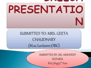 SUBMITTED TO: MRS. GEETA
CHAUDHARY
(M.sc.Lecturer,OBG)
SUBMITTED BY: MS. ARSHDEEP
KATARIA
B.Sc.(Nsg)4th Year
 