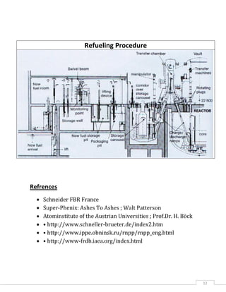 12
Refueling Procedure
Refrences
 Schneider FBR France
 Super-Phenix: Ashes To Ashes ; Walt Patterson
 Atominstitute of the Austrian Universities ; Prof.Dr. H. Böck
 • http://www.schneller-brueter.de/index2.htm
 • http://www.ippe.obninsk.ru/rnpp/rnpp_eng.html
 • http://www-frdb.iaea.org/index.html
 