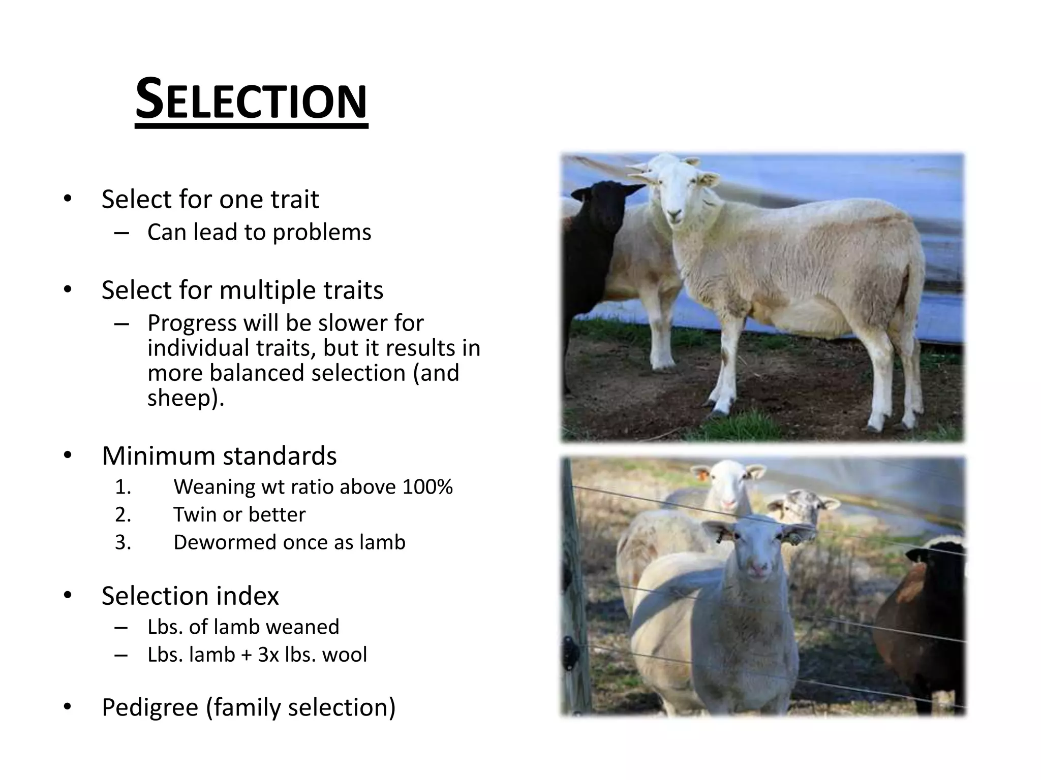 Qualitative vs. quantitative traitsQualitativeControlled by few genesCategorical scaleDistinct traitsQuantitativeInfluenced by genetics and environmentControlled by many genesContinuous traitsMost traits of economic importance.