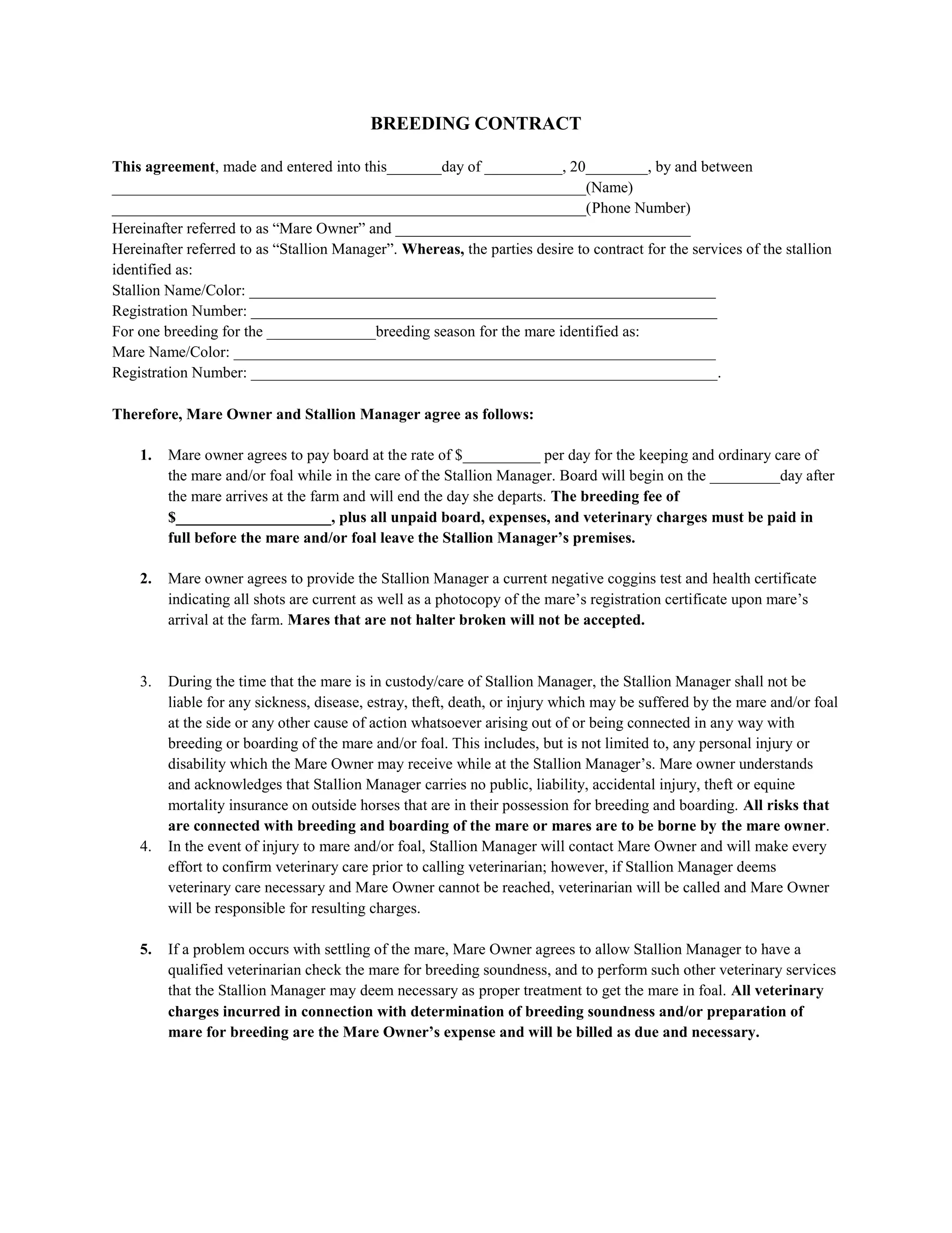 Image 13 for Stallion Breeding Contract Templates