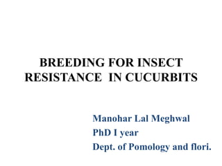BREEDING FOR INSECT
RESISTANCE IN CUCURBITS
Manohar Lal Meghwal
PhD I year
Dept. of Pomology and flori.
 