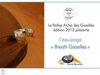 Le Rallye Aïcha des Gazelles
   édition 2013 présente

     L’équipage
 « Breizh Gazelles »
 