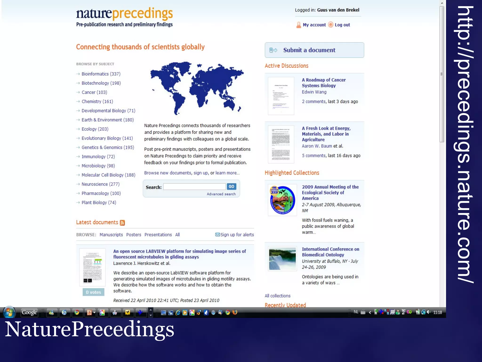 NaturePrecedings http:// precedings.nature.com / 