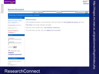 http://rhogos.mc.man.ac.uk/gradconnect/login/index.php
                                                     ResearchConnect
 