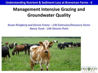 Understanding Nutrient & Sediment Loss at Breneman Farms - 6 Management Intensive Grazing and Groundwater Quality Kevan Klingberg and Dennis Frame – UW Extension/Discovery FarmsNancy Turyk - UW-Stevens Point 
