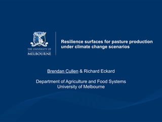 Resilience surfaces for pasture production under climate change scenarios Brendan Cullen  & Richard Eckard Department of Agriculture and Food Systems University of Melbourne 