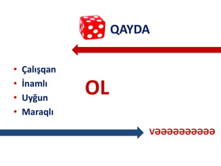QAYDA
• Çalışqan
• İnamlı
• Uyğun
• Maraqlı
OL
VƏƏƏƏƏƏƏƏƏƏ
 