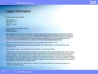 Legal information <ul><li>© Copyright IBM Corporation 2008 </li></ul><ul><li>IBM Corporation IBM Software Group Route 100 ...