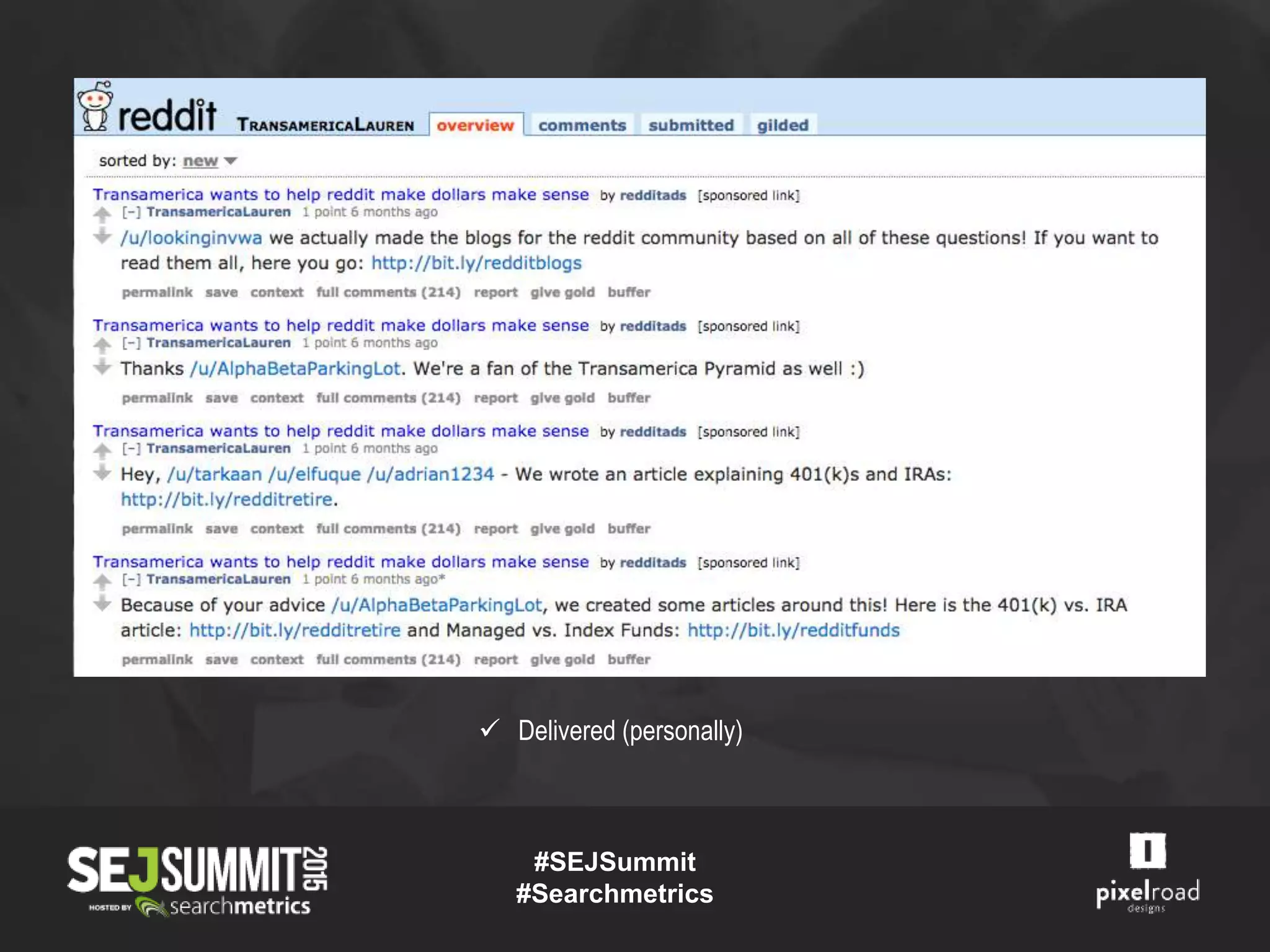  Delivered (personally)
#SEJSummit
#Searchmetrics
 