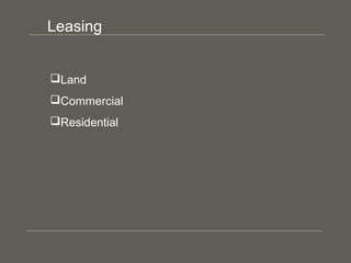 Land
Commercial
Residential
Leasing
 