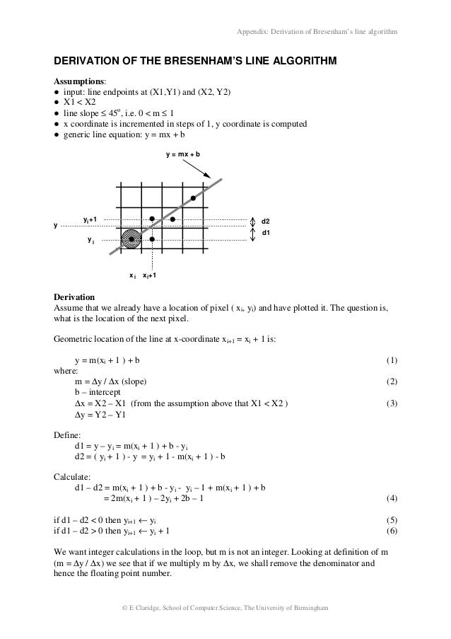 Bresenham Line Drawing Algorithm Notes : Bresenham derivation