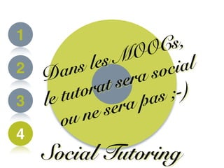 1
2
3
4
Social Tutoring
Dans les MOOCs,
le tutorat sera social
ou ne sera pas ;-)
 