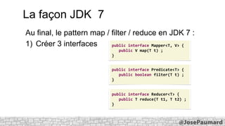 La façon du JDK 8
Prenons l’exemple du Mapper
mapper = new Mapper<Person, Integer>() {
public Integer map(Person person) {...