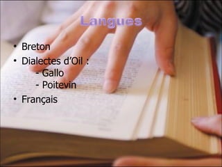 Breton Dialectes d’Oil :  - Gallo  - Poitevin Français 
