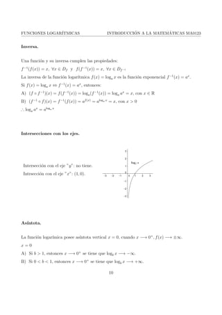 FUNCIONES LOGARITMICAS INTRODUCCION A LA MATEMATICAS MA0123 
2. Contexto Historico. 
Hace casi 400 a~nos los logaritmos aparecieron para facilitarnos los calculos aritmeticos y geometri-cos, 
esto permite durante a~nos poder trabajar con mas facilidad en el campo de agrimensura, 
astronoma y en el campo de la navegacion que fue lo que mas intereso a los cient 