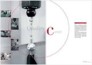 01




                            02




                                           c
                                                        Quality Control

                                                        Breton’s organizational structure




                                 Quality
                                                        and the fact it has always worked
                                                        respecting quality standards both in
                                                        its organization and throughout the
                                                        production phases, allow us to offer
                                                        our customers a high-quality product


                                               ontrol
                       03                               and service.
                                                        We were the first company in this
                                                        field to receive the UNI EN ISO 9001
                                                        Quality Certification in 1992 and in
                                                        2003 we have been awarded the
                                                        UNI EN ISO 9001 – VISION 2000
                                                        Quality Certification.
                       04




                       05




     Quality Control                                                             Quality Control
18                                                                                                 19
 